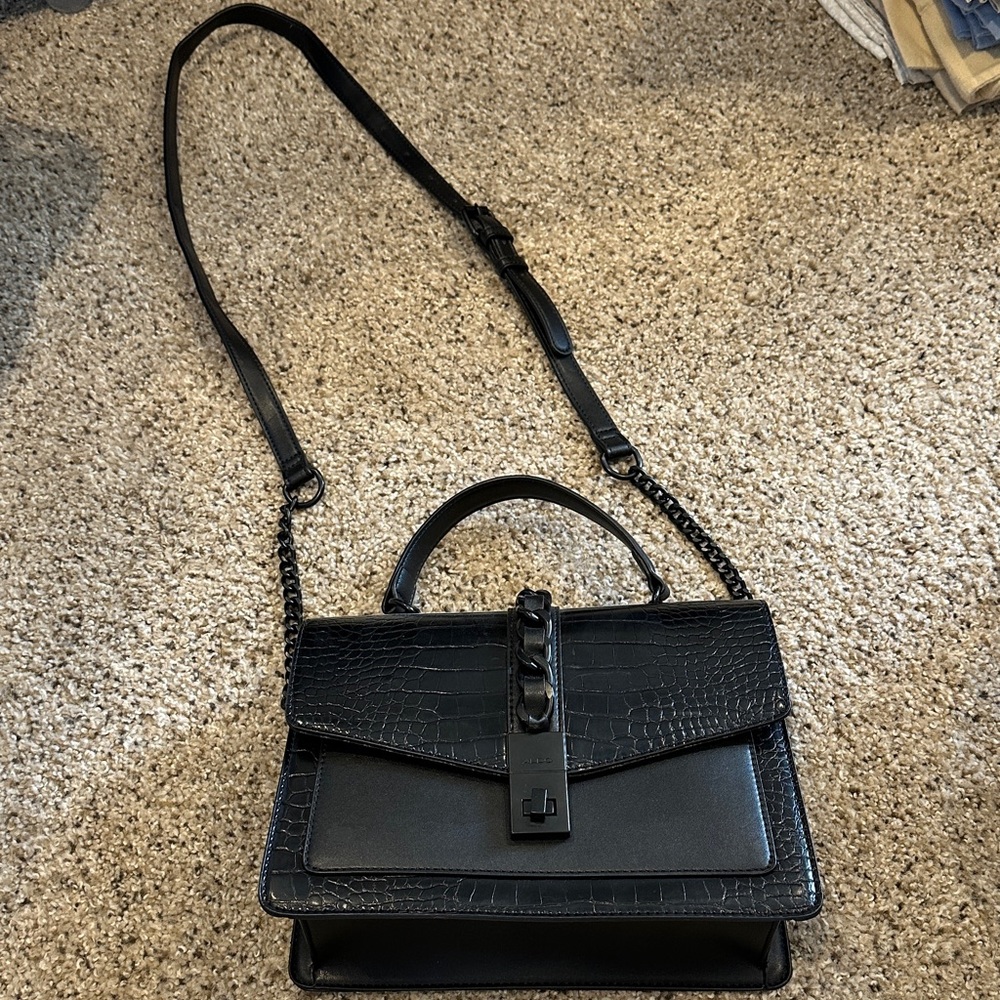Aldo Elegant Black Textured Crossbody Bag